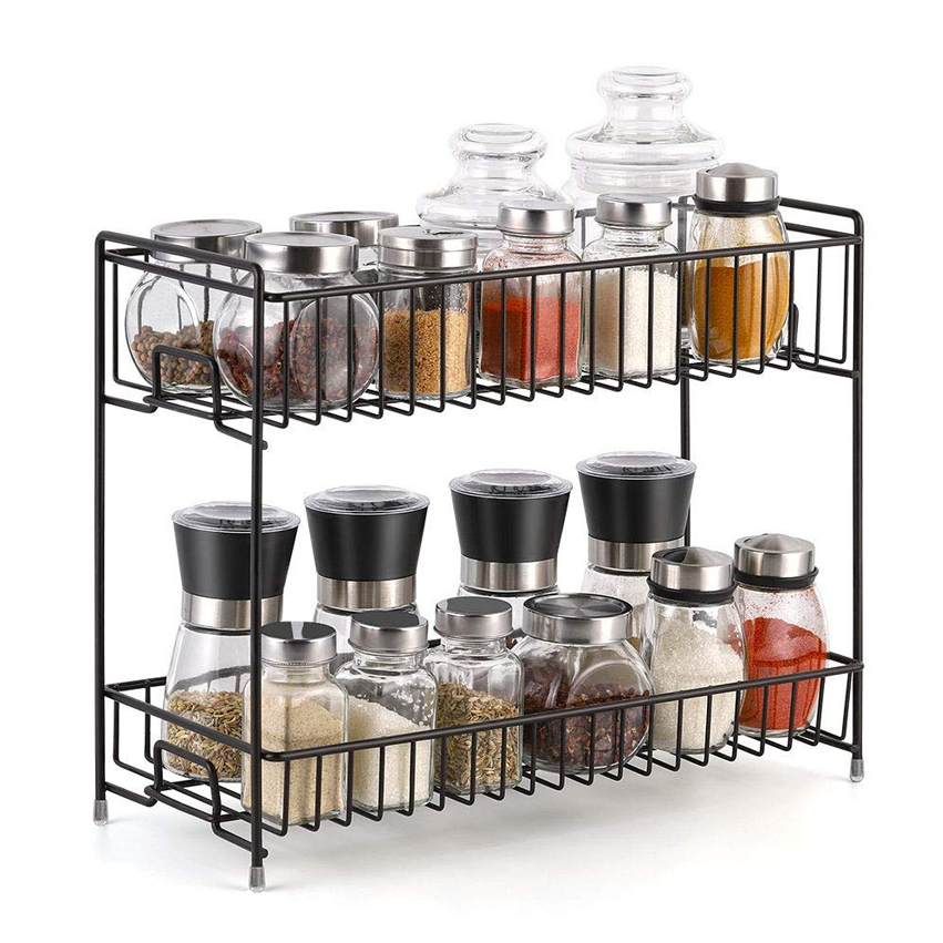 2-Tier Organizer Rack metal countertop Shelf Storage Spice rack for Kitchenware Bathroom cosmetic Office and more
