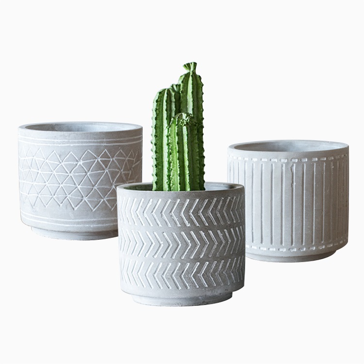 Wholesale modern decorative cement flower planter pot for plants,succulents,cactus,flowers,grass with pattern